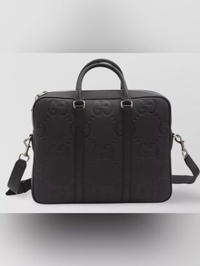 Gucci Black Embossed GG Leather Briefcase with Detachable Strap